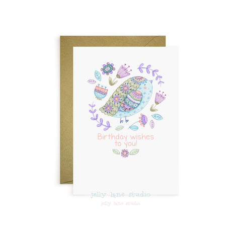 BLUE BIRD FLORAL A2 CARD
