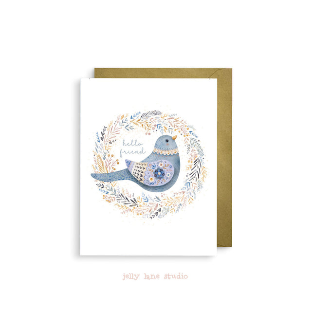 BLUE BIRD WREATH A2 CARD