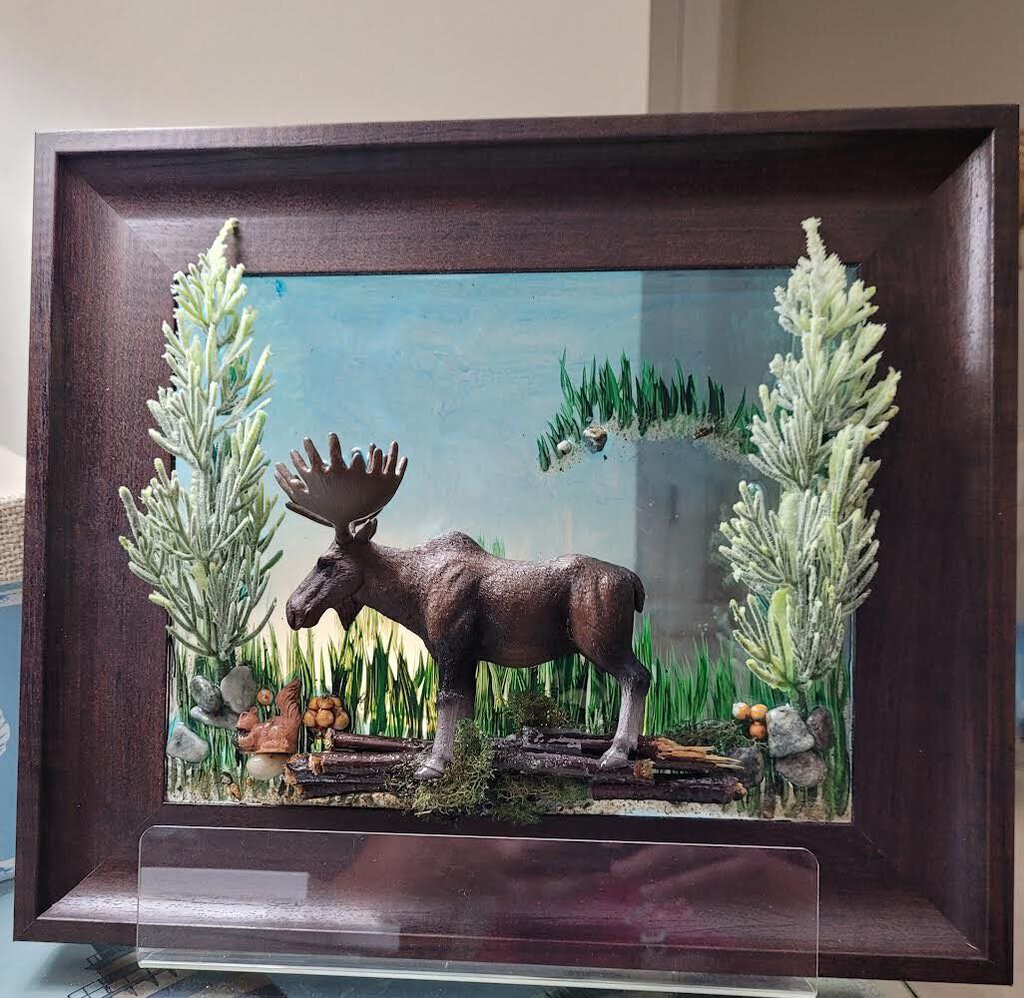 MOOSE FRAMED ART 8X10 Brown beveled