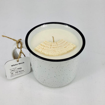 White Birch - Mug Candle (camper style mug) - 100% Soy Wax