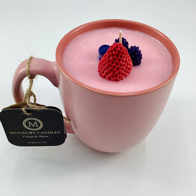 Berries and Cream (Pink Pastel mug) - Mug Candle - 100% Soy Wax