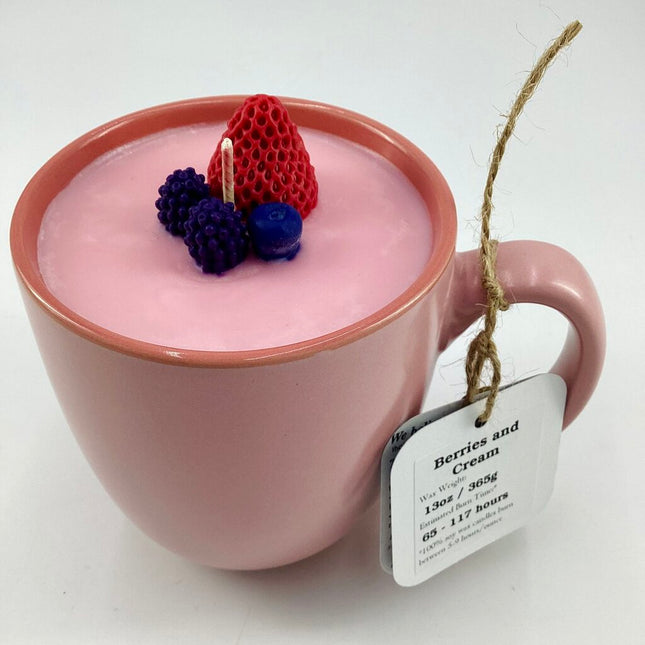 Berries and Cream (Pink Pastel mug) - Mug Candle - 100% Soy Wax