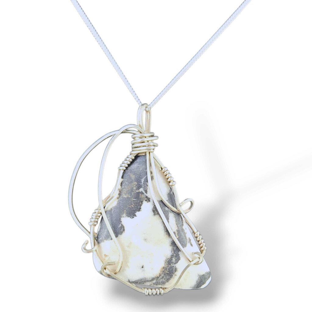 Sterling Silver Wrapped Zebra Marble Pendant