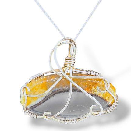 Sterling Silver Wrapped Banded Agate Pendant