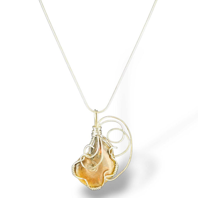 Sterling Silver Wrapped Whole Ammonite with Amolite Pendant