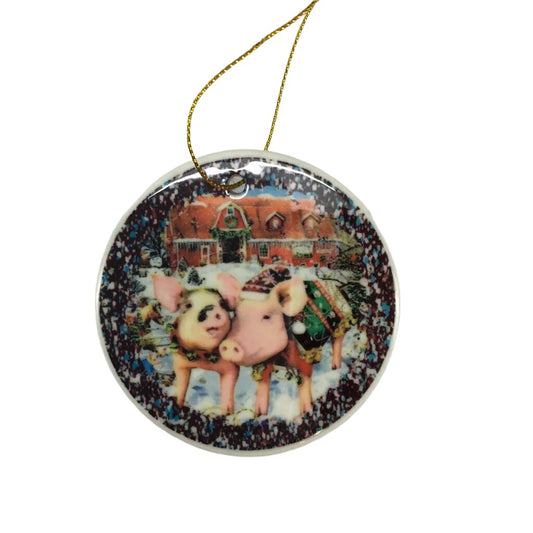 Ceramic Christmas Ornament - Winter Pigs