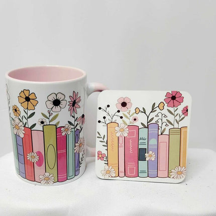 Mug/Coaster set- Floral books