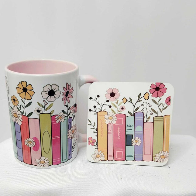Mug/Coaster set- Floral books