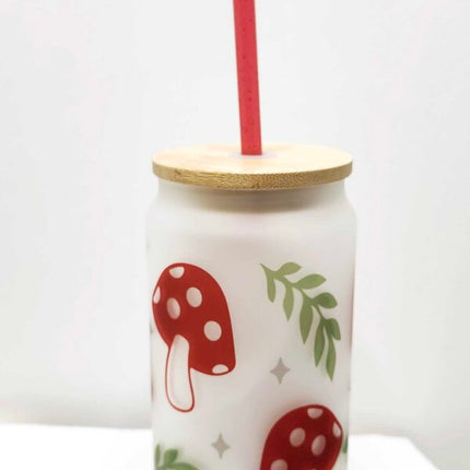 Glass tumbler- Red mushrooms