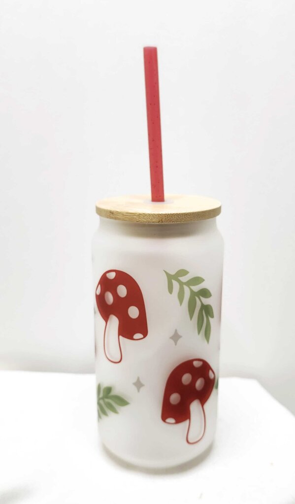 Glass tumbler- Red mushrooms