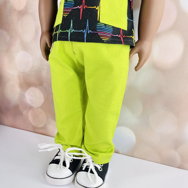 BLACK SCRUB SET WITH SNEAKERS JEANETTES 18 INCH DOLL BEDDING AND CLOTHING