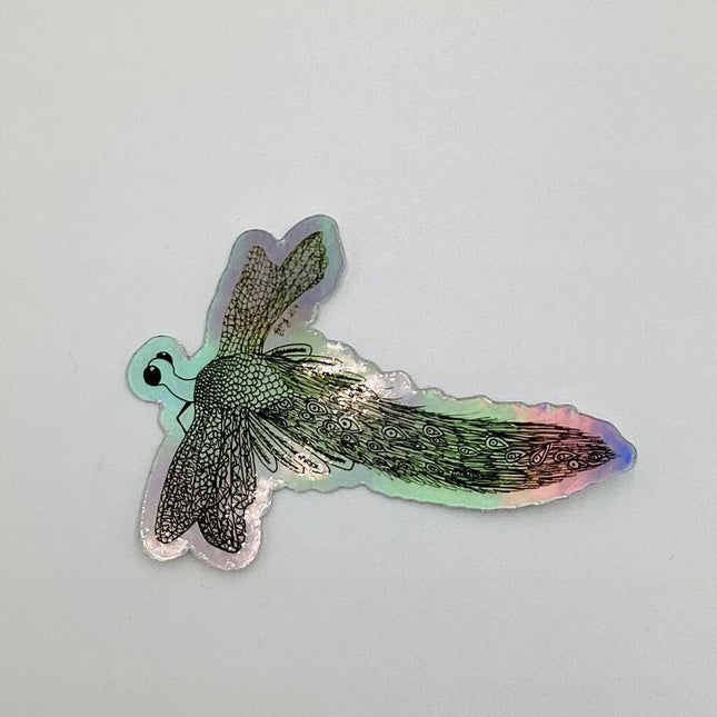 Holographic Peacock Dragonfly Vinyl Sticker