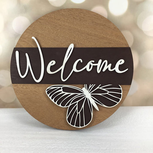 Welcome Butterfly Wood Sign