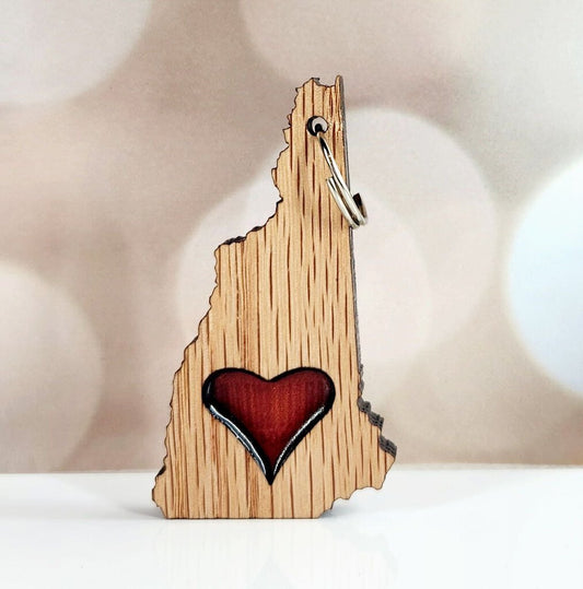 New Hampshire Shape Keychain with Epoxy Heart