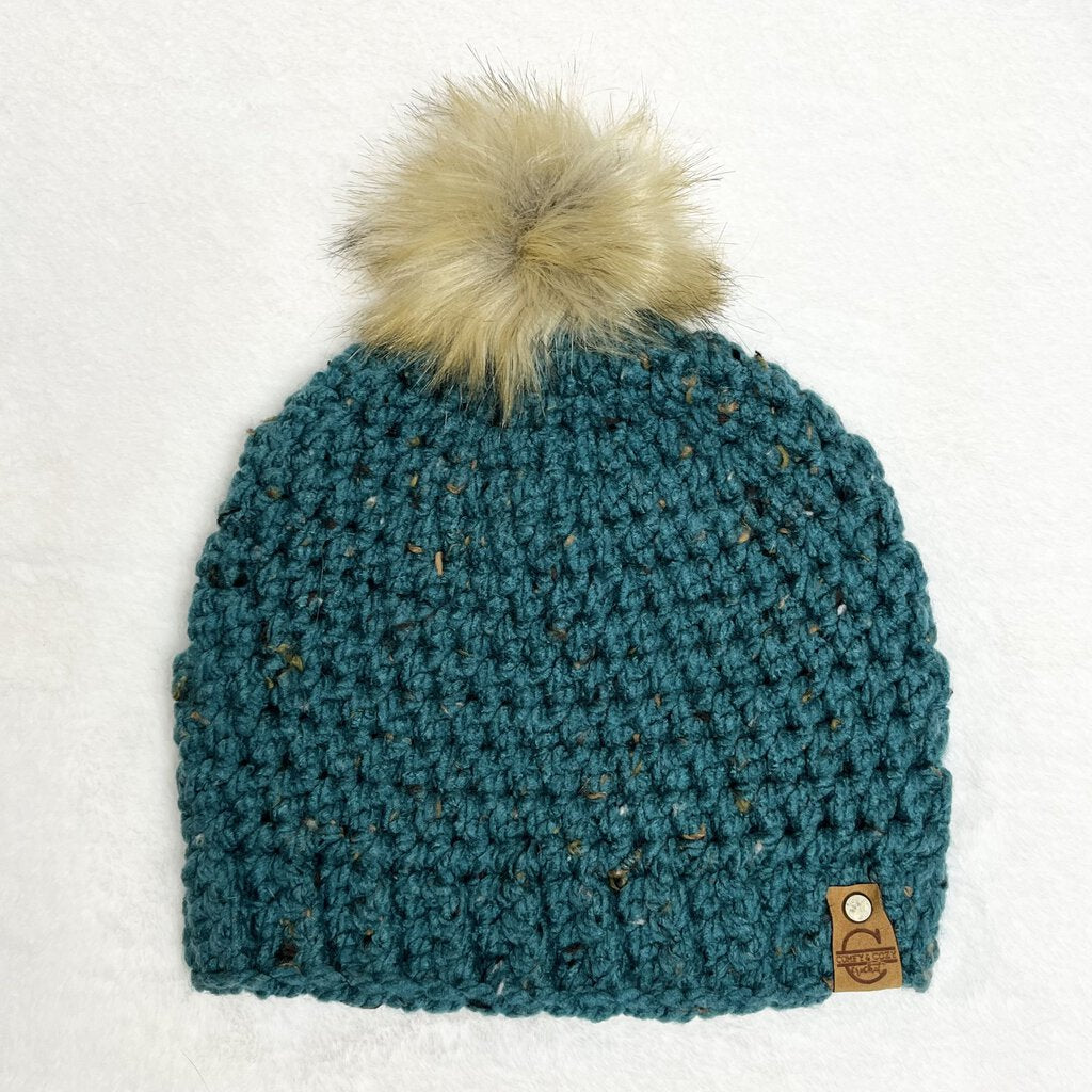 Pom Pom Hat - Tweed Teal