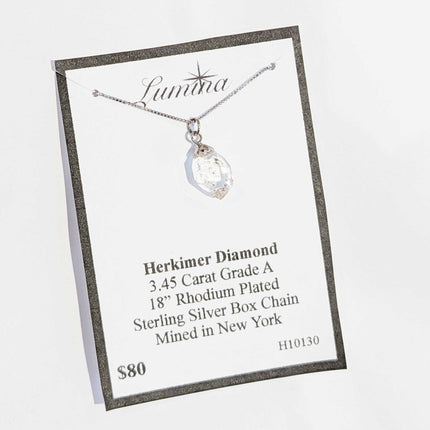 H10130 345 CT GRADE A HERKIMER DIAMOND RHODIUM PLATED STERLING S
