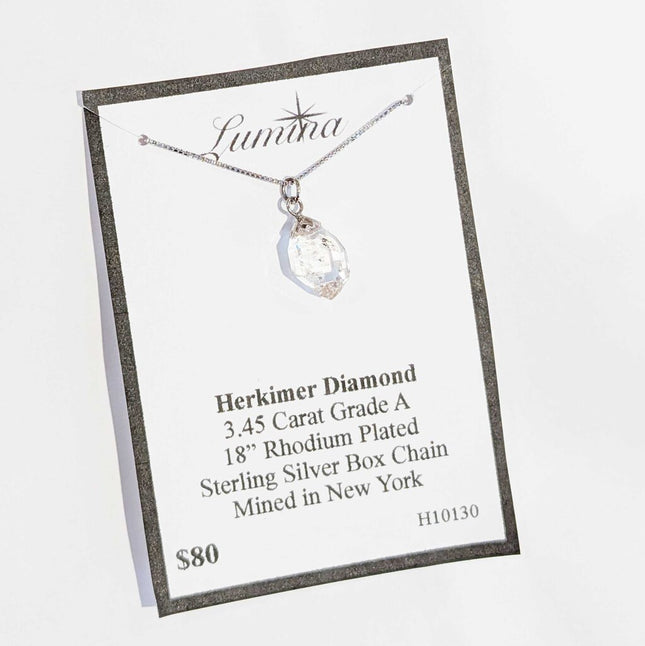 H10130 345 CT GRADE A HERKIMER DIAMOND RHODIUM PLATED STERLING S