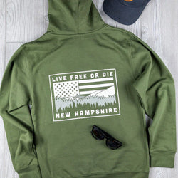 NH Mountains & USA Flag Hoodie - Military Green - view 2