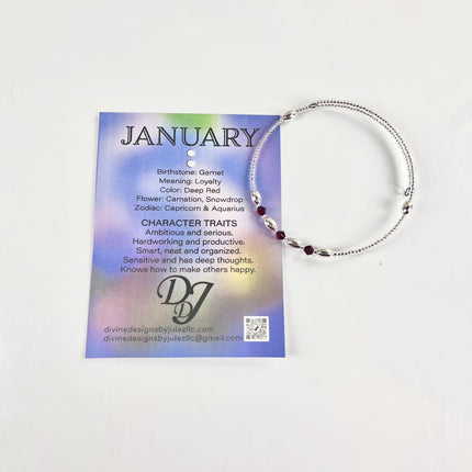 Birthstone Memory Wire Bracelet - 01 January