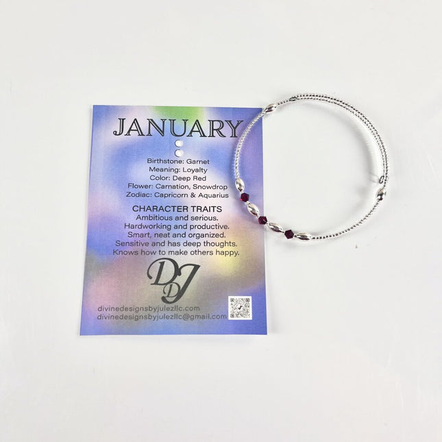 Birthstone Memory Wire Bracelet - 01 January