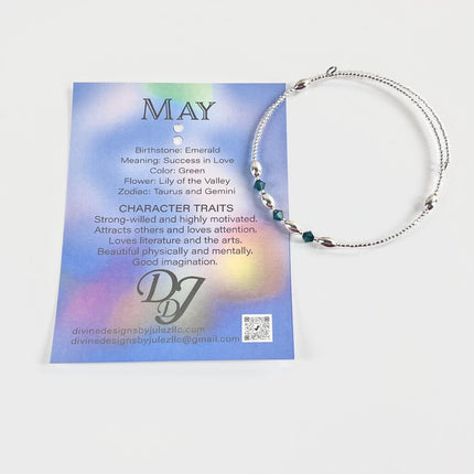 Birthstone Memory Wire Bracelet - 05 May