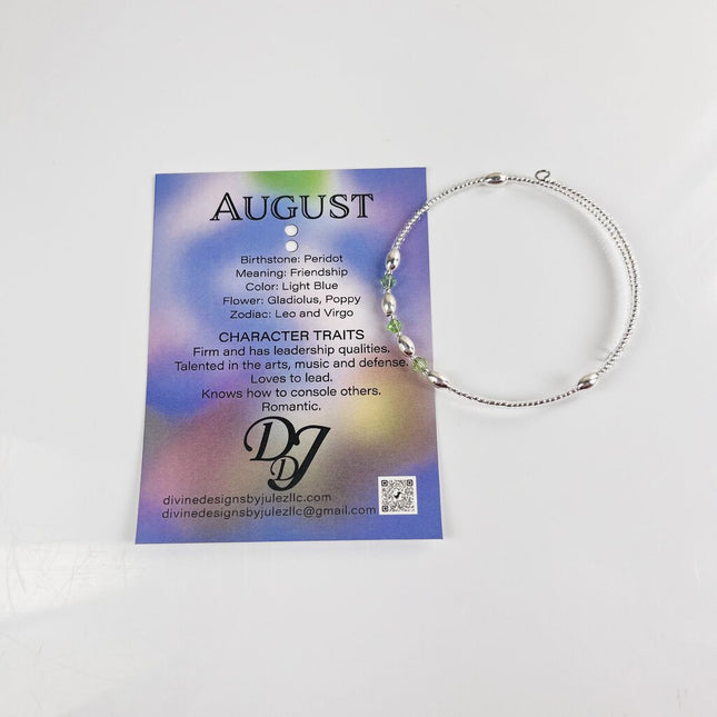 Birthstone Memory Wire Bracelet - 08 August