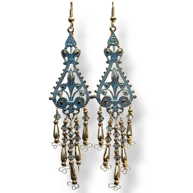 14k Gold Filled Brass and Crystal Chandelier Earrings
