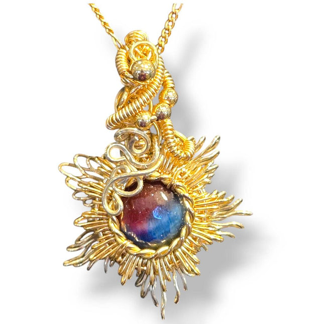 Sterling Silver Gold-Filled Galaxy Tiger Eye Sun Pendant