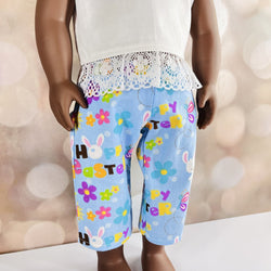 WHITE TOP W LACE AND BLUE EASTER CAPRI JEANETTES 18 INCH DOLL BEDDING AND CLOTHING - view 2