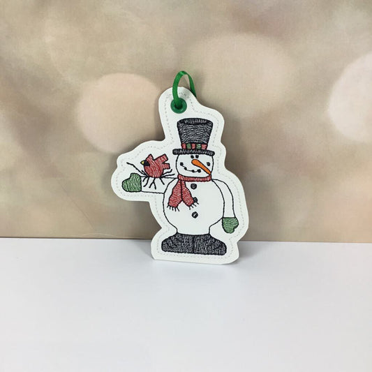 ORNAMENT VINYL SNOWMAN WITH BIRD