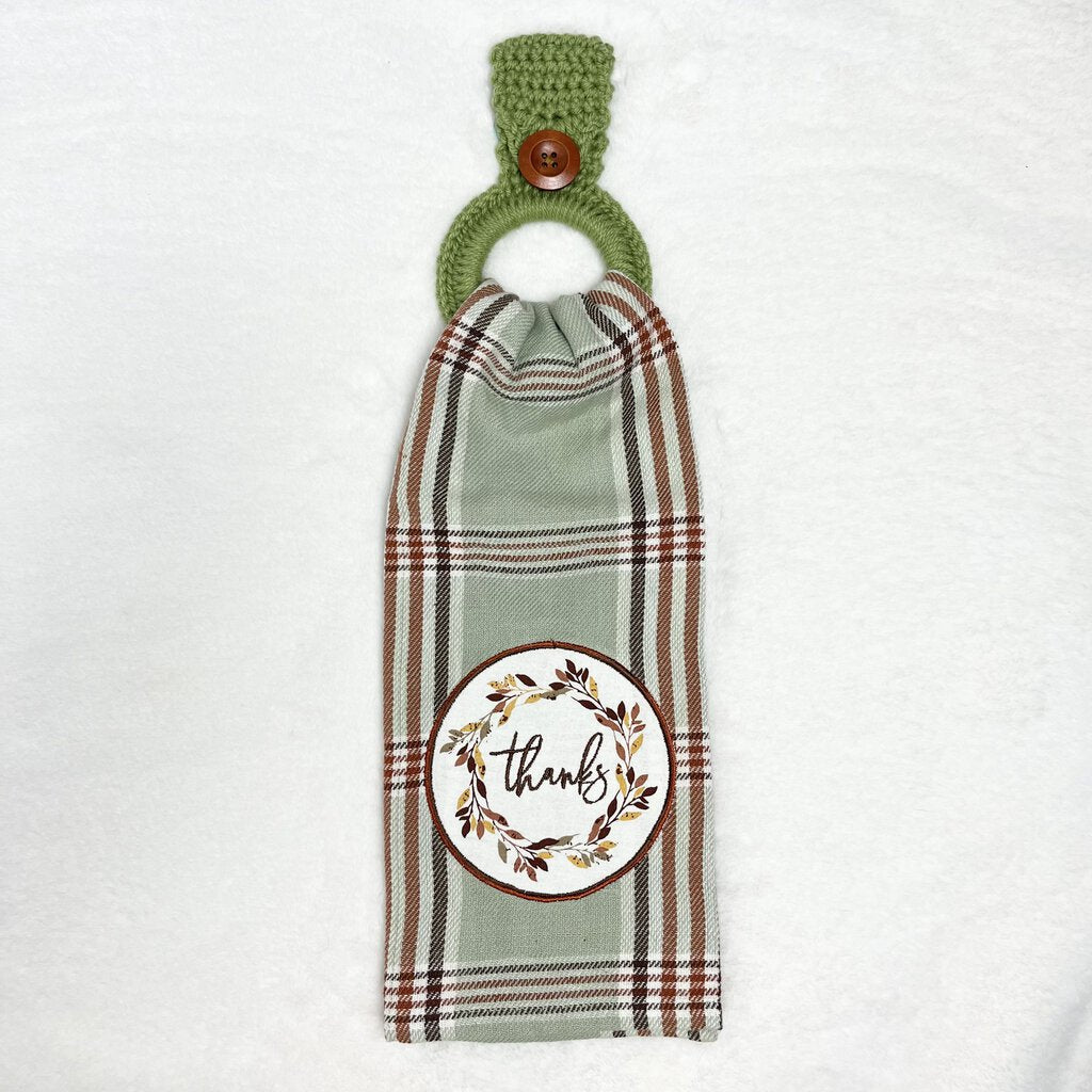 Hanging Towel Set - Thanks on Green Plaid