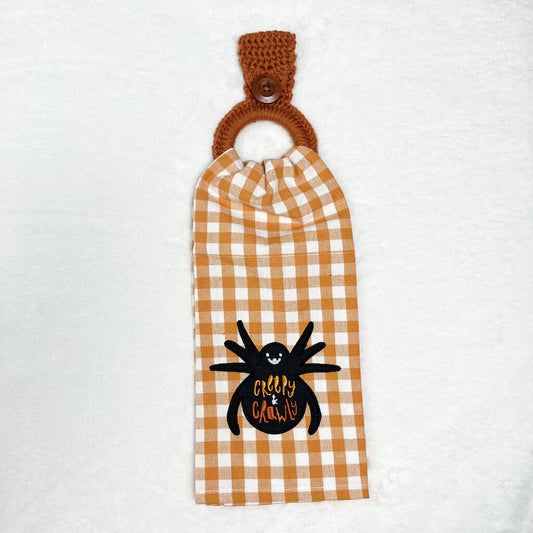 Hanging Towel Set - Orange Plaid w. Spider