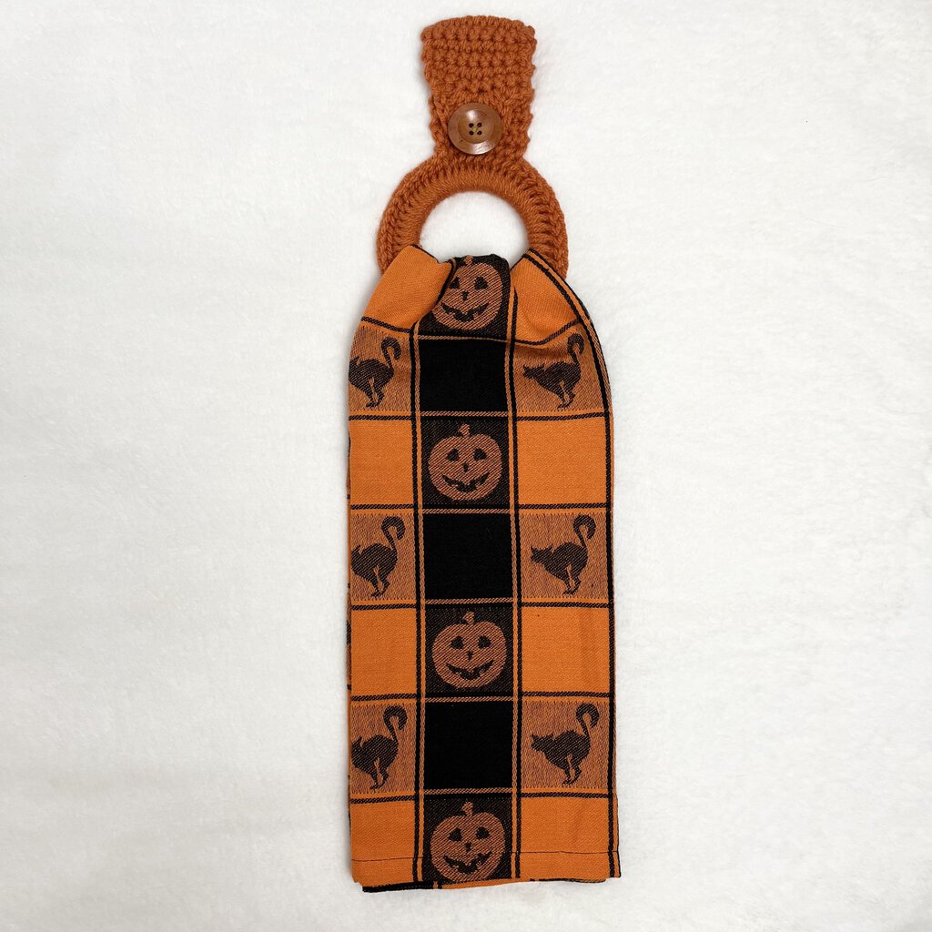 Hanging Towel Set - Orange Plaid with Pumpkins