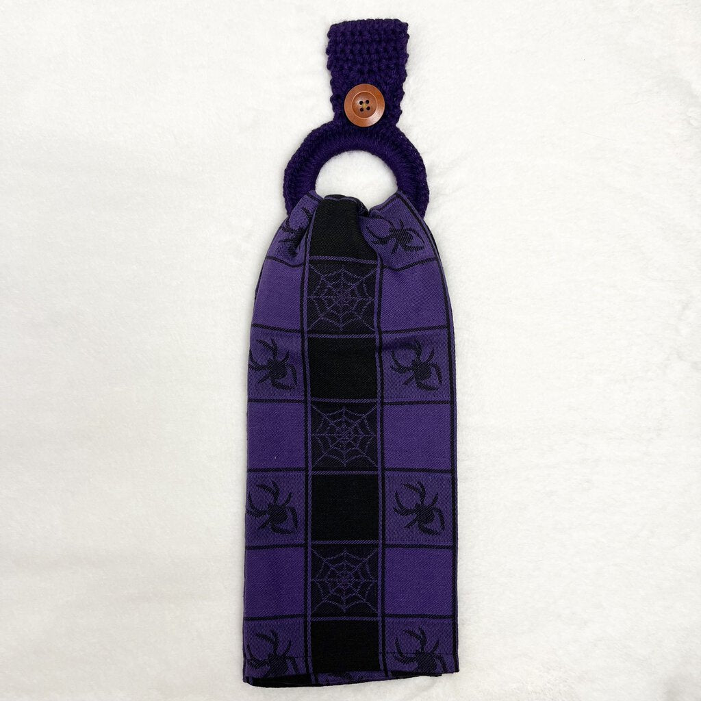 Hanging Towel Set - Purple Plaid with Spiders