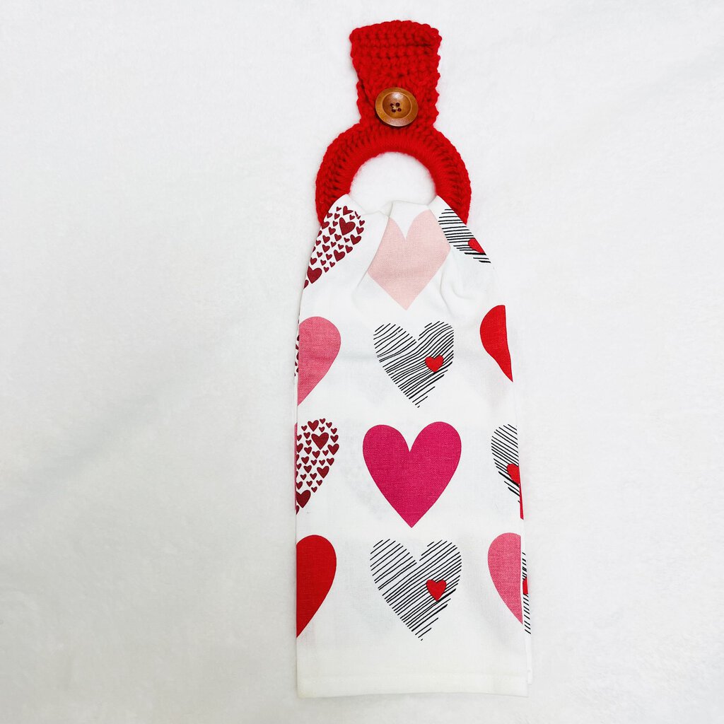 Hanging Towel Set - Red & Black Hearts