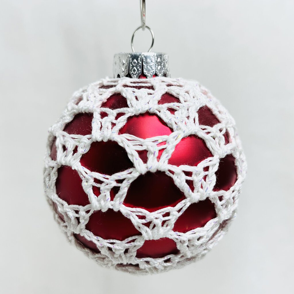 Glass Ball Ornament - Red with White Thread