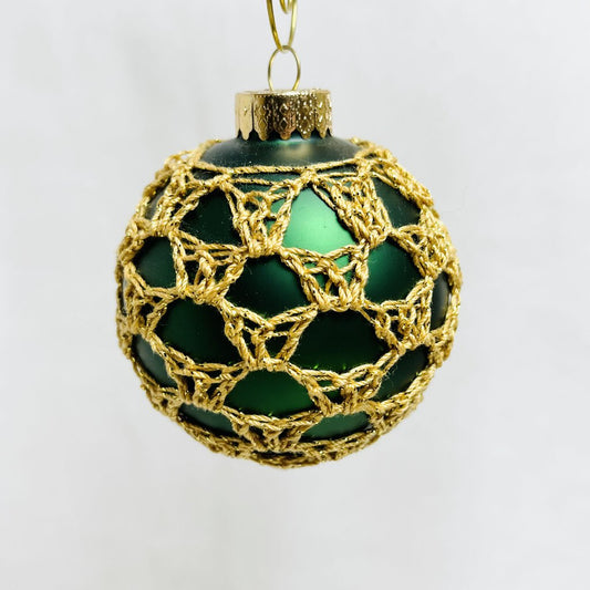 Glass Ball Ornament - Green with Gold Thread