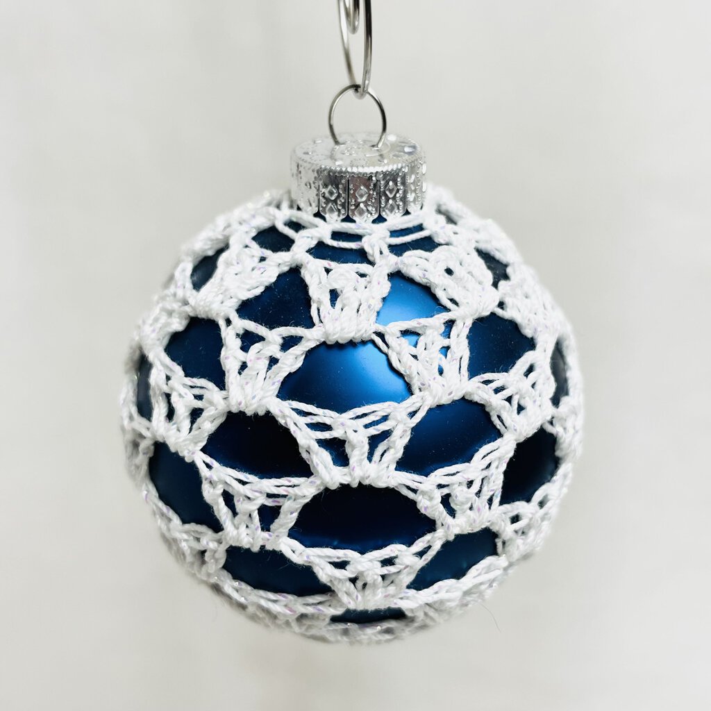 Glass Ball Ornament - Blue with White Thread