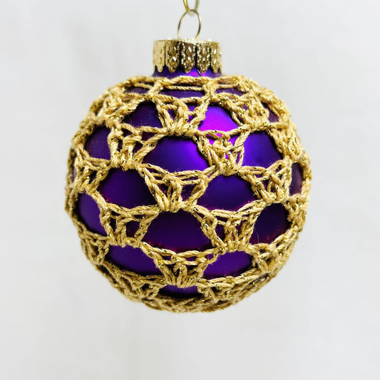 Glass Ball Ornament - Purple with Gold Thread