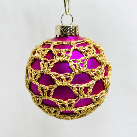 Glass Ball Ornament - Pink with Gold Thread