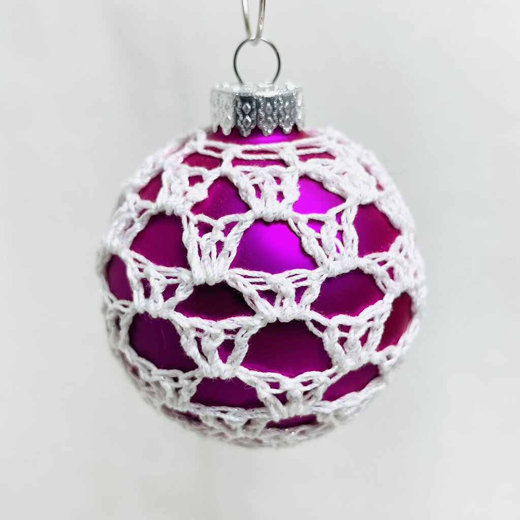 Glass Ball Ornament - Pink with White Thread