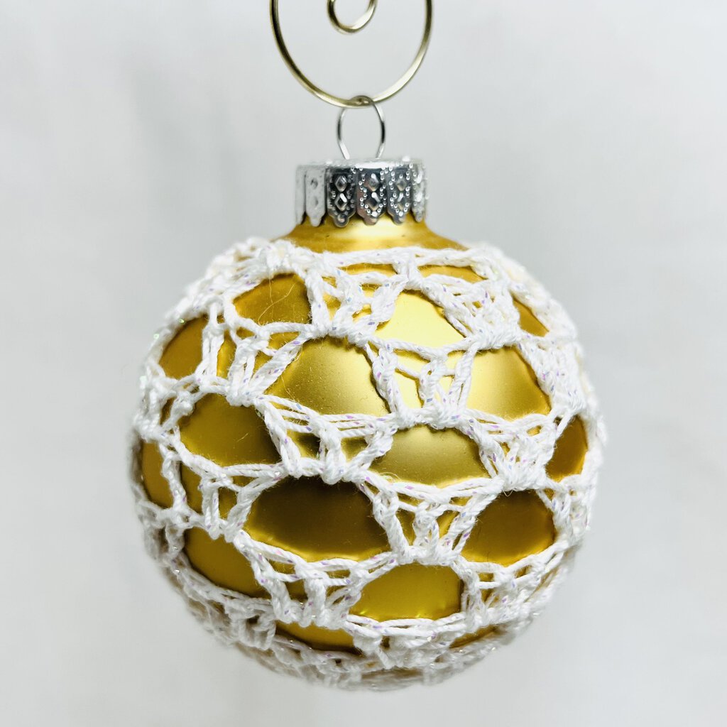 Glass Ball Ornament - Gold with White Thread