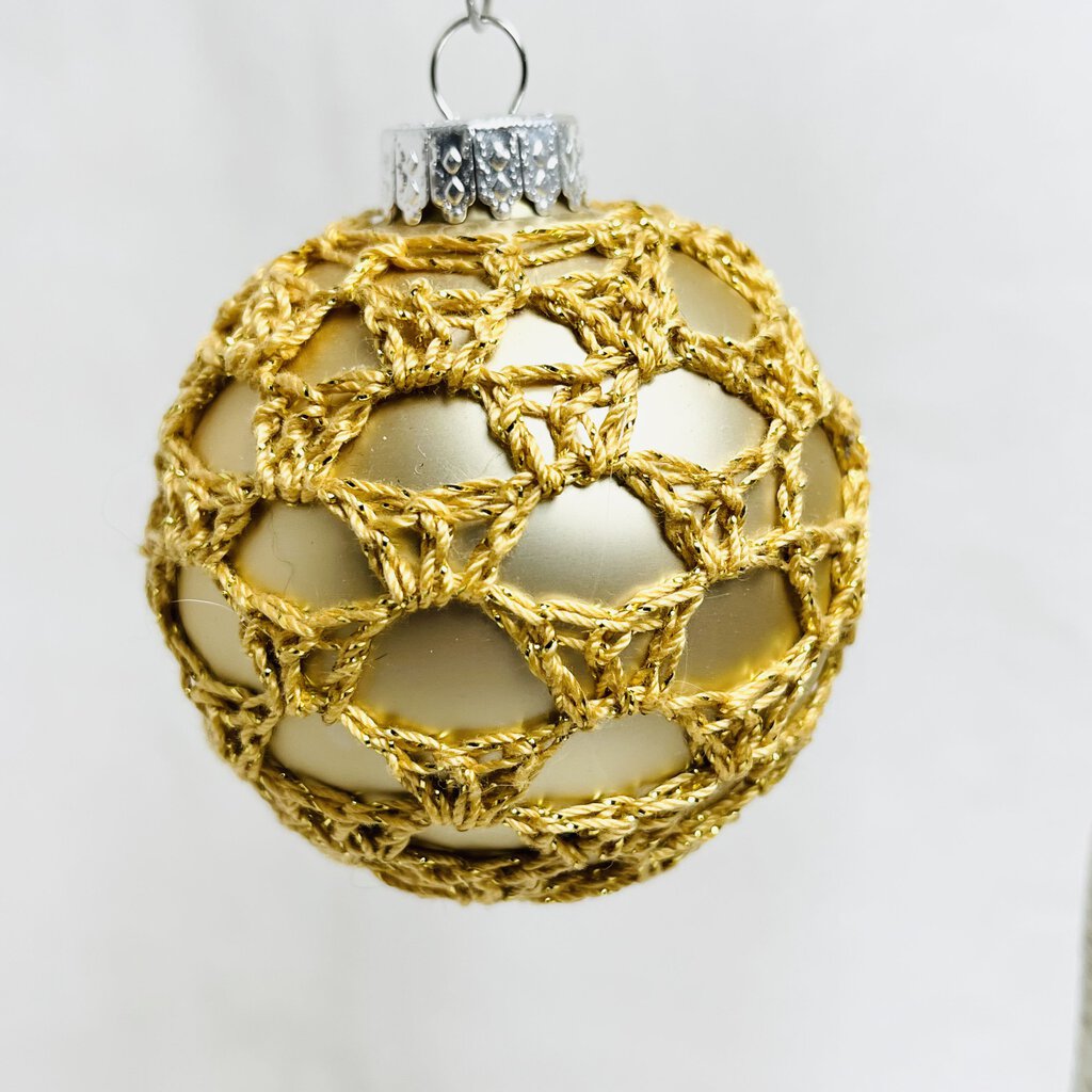 Glass Ball Ornament - Champagne with Gold Thread