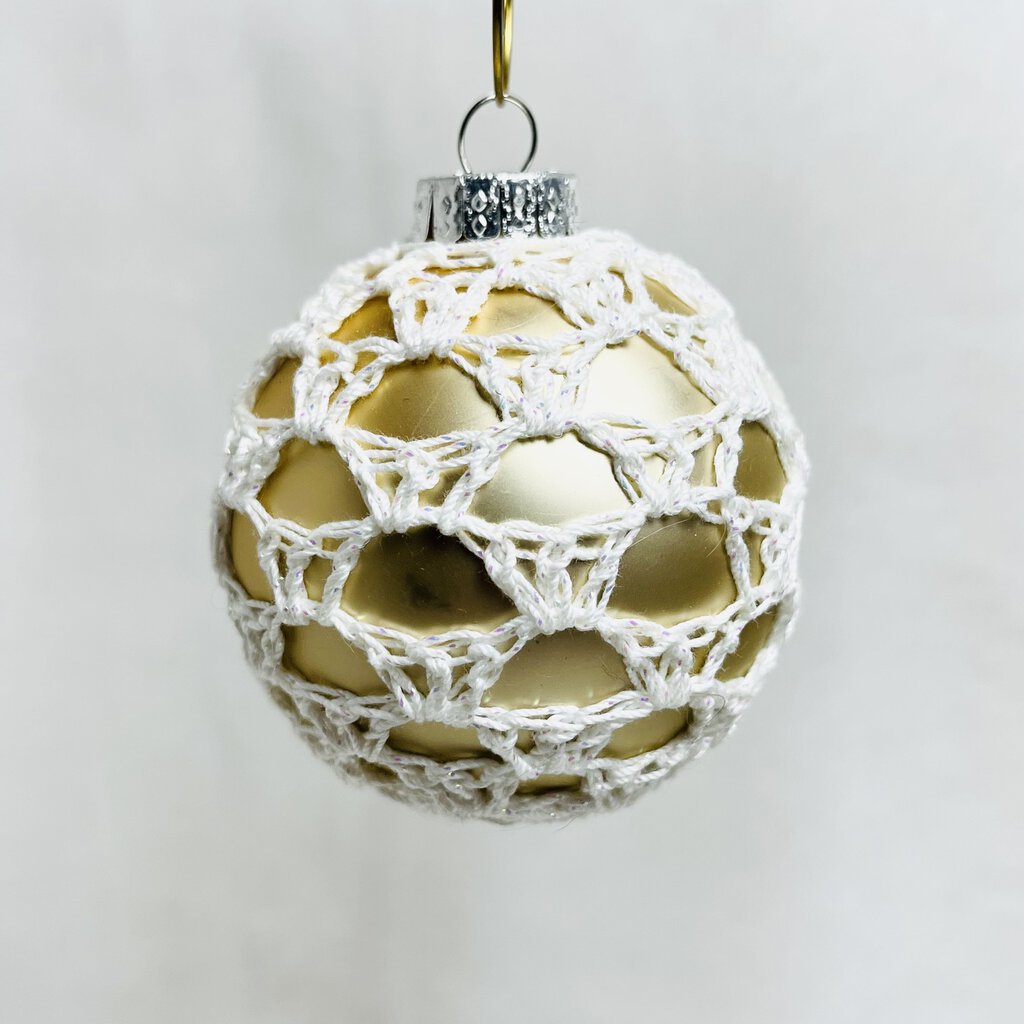 Glass Ball Ornament - Champagne with White Thread