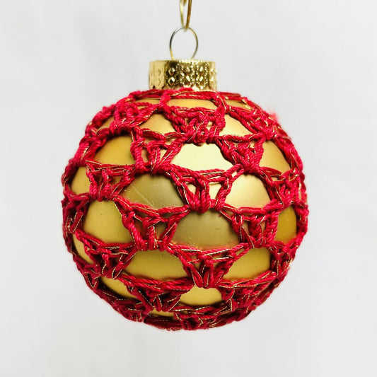 Glass Ball Ornament - Gold with Red Thread