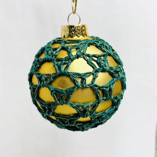 Glass Ball Ornament - Gold with Green Thread