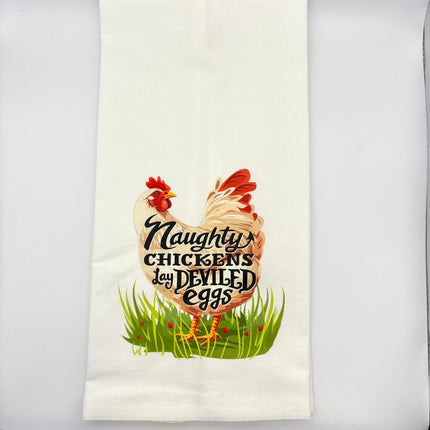 NAUGHTY CHICKEN FLOUR SACK DISHTOWEL