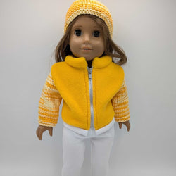 Orange fleece jacket knitted sleeves hat leggings - view 3