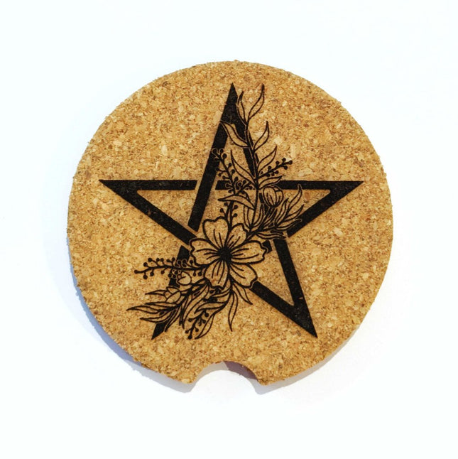 Cork Car Coaster CCC - Floral Pentacle