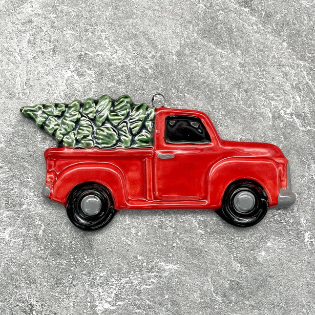 TRUCK TREE RED ORN